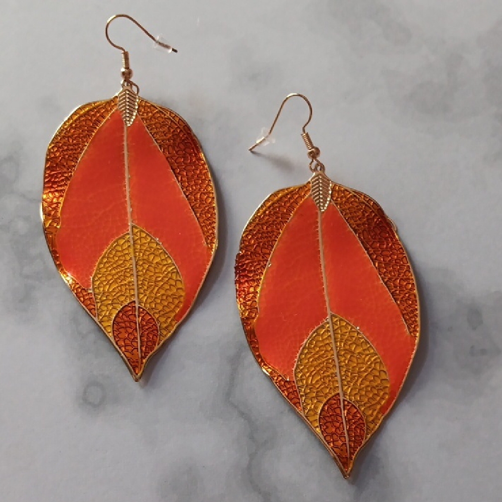 🍁HP! Oversized Pretty Autumn Metal Leaf🍂🍁 Earrings New!